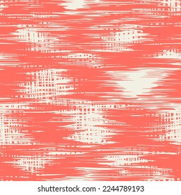 Macrame Check Tie Dye Seamless Pattern. Shibory Minimalism Background. Rose Red and Beige  Geometric Art Print. Scottish Watercolor. Japan Design. Geometric Monochrome Tartan Textile Imitation.