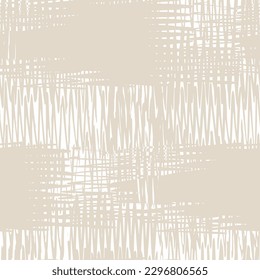Macrame Check Tie Dye Seamless Pattern.  Geometric Art Print. China Beige and White Scottish Watercolor. Japan Design. Shibory Minimalism Background. Geometric Monochrome Tartan Textile Imitation.