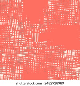 Macrame Check Tie Dye Seamless Pattern. Shibory Minimalism Background. Geometric Monochrome Tartan Textile Imitation. Rose Red and Beige  Geometric Art Print. Scottish Watercolor. Japan Design.