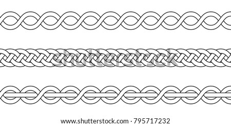 macrame crochet weaving, braid knot, vector knitted braided pattern of intersecting strands wicker Foto d'archivio © 