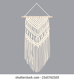 Diseño De Macrame, Decoración De Paredes En Fondo Gris, Unidad De Decoración De Artesanías Hechas A Mano Insultada - Ilustración Vectorial Plana