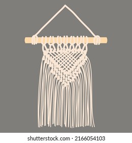 Macrame Design, Wall Decoration Hanging On Gray Background, Handmade Craft Decor Unit Insulated - Flat Vector Illustration
