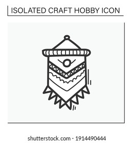 Makrame Hand ziehen Symbol. Eine Form der Textilherstellung mit Knüpfen. Modernes Hauselement, hellrosa Stil, skandinavisches Interieur. Gemütliches Hauskonzept. einzelne Skizze, Vektorgrafik