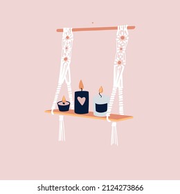Macrame hanging shelf with candles