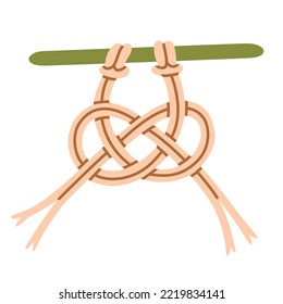 Macrame-Knoten-Symbol, angesagte Nadelarbeit, doodle Illustration, Vektorknöpfe, Wandbehängung, handgemachte Innendekoration, einzelne farbige Clipkunst auf weißem Hintergrund