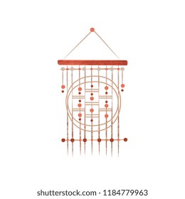 Macrame made of cotton cord. Home decor element. Original handmade craft. Flat vector icon with texture