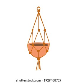 macrame pot, moderno estilo escandinavo, decoración interior de gran envergadura. Cuelga la olla de la planta. Ilustración de elementos de icono de vector plano dibujado a mano.