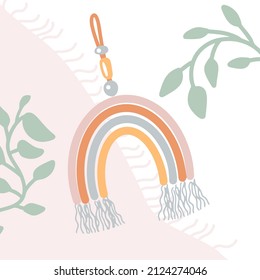 Macrame rainbow. Hand drawn flatlay illustration.