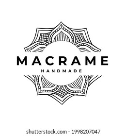 Macrame Ronda Mandala Pared Colgar Logo Dibujo Vector Ilustración Plantilla Icono Diseño