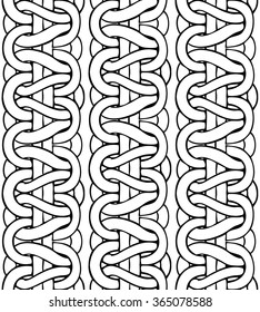 Macrame seamless pattern made of ropes. Vector endless textile background isolated on white.