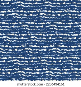 Macrame Tie Dye Seamless Pattern. Shibory Minimalism Background. Geometric Monochrome Striped Textile Imitation. Contemporary Watercolor Japan Design. Ink Geometric Art Print. Indigo Blue and Beige