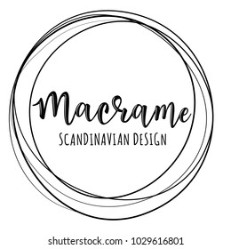 'Macrame' vector logo. Textile-making using knotting. Logo lettering template, element for business card or workshop announcement. 