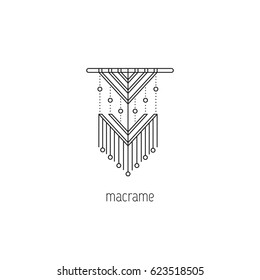 Macrame vector thin line icon. A form of textile-making using knotting. Colored isolated symbol. Logo template, element for business card or workshop announcement. Simple mono linear modern design.