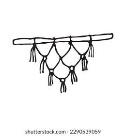 Macrame wall boho doodle. Home element. Cozy house. Handmade knitted wall decoration. Crochet. Rope. Vector illustration isolated white background.