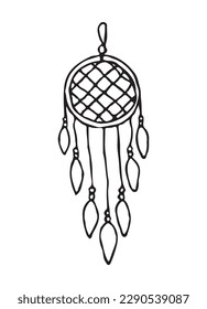 Macrame wall boho doodle. Home element. Cozy house. Handmade knitted wall decoration. Crochet. Rope. Vector illustration isolated white background.