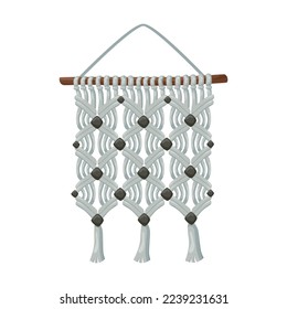 Macrame wall hanging cartoon illustration. Bundle of knitted home handmade decoration in boho or Scandinavian style for hygge atmosphere and interior decor. Handcraft concept