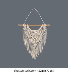 Macrame wall hanging. Vector illustration of boho wall decoration. Home rustic decor