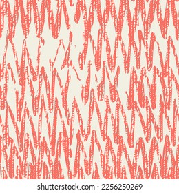 Macrame Zigzag Tie Dye Seamless Pattern.  Geometric Wave Art Print. Rose Red and Beige Shibory Triangle Minimalistic Background. Geometric Monochrome Chevron Imitation. Herringbone Ink Japan Design