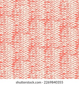Macrame Zigzag Tie Dye Seamless Pattern. Geometric Monochrome Chevron Imitation. Herringbone Ink Japan Design Shibory Triangle Minimalistic Background.  Geometric Wave Art Print. Rose Red and Beige