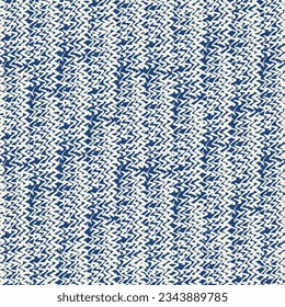 Patrón sin foco del tinte del tie del zigzag de Macrame. Triángulo de Shibory Fondo minimalista.  Impresión de arte ondulante geométrica. Imitación geométrica monocromática de chevron. Diseño japonés de tinta de abeja azul índigo y pekinés