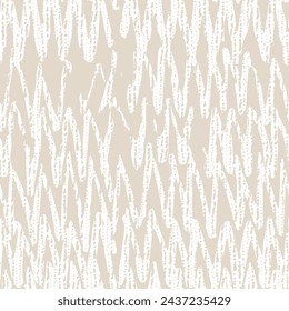 Macrame Zigzag Tie Dye Seamless Pattern. China Beige y blanco geométrico monocromo Chevron imitación. Tinta de espiga Japón Diseño Geométrico Onda Arte Imprimir. Triángulo de Shibory Fondo minimalista.