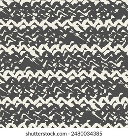 Macrame Zigzag Tie Dye Seamless Pattern. Geometric Monochrome Chevron Imitation. White and Black  Geometric Wave Art Print. Shibory Triangle Minimalistic Background. Herringbone Ink Japan Design