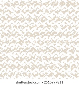 Makrame Zigzag Krawatte Farbstoff nahtloses Muster. Heringbone Tinte Japan Design Shibory Dreieck minimalistischen Hintergrund. Geometrische monochrome Chevron-Imitation. China Beige und Weiß geometrische Welle Kunstdruck.