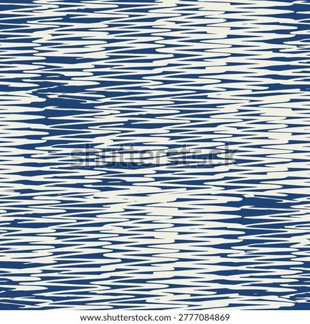 Macrame Zigzag Tie Dye Seamless Pattern. Shibory Triangle Minimalistic Background. Indigo Blue and Beige Geometric Monochrome Chevron Imitation. Herringbone Ink Japan Design  Geometric Wave Art Print.