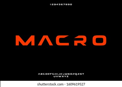 Macro, an abstract technology bold alphabet font. digital space typography vector illustration design