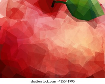 Macro creative view of apple. Red fruit Peel Texture unusual polygonal background. Modern vector editable template. Apple with leaf abstract illustration