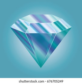 Macro diamond stone illustration on blue background. Vector