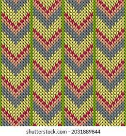 Macro downward arrow lines knit texture geometric vector seamless. Pullover knit effect ornament. Winter seamless knitted pattern. Repeatable background.