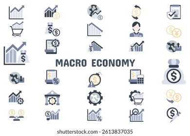 Macro Economy Flat Vector Illustration Icon Sticker Set Design Materials