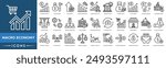 Macro Economy icon set. Economic Growth, Inflation Rate, GDP Growth, Unemployment Rate, Labor Productivity, Monetary Policy, Interest Rates, Stock Market and Economic Bubbles