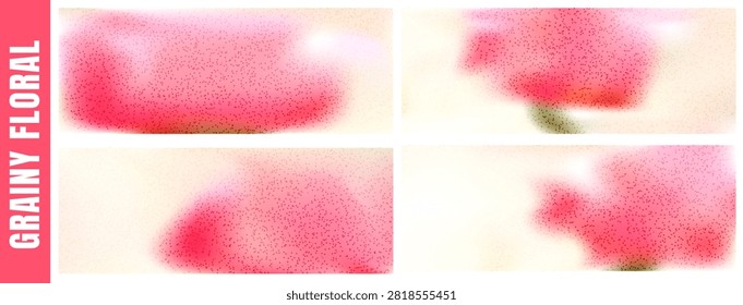 Macro flower bloom and grainy texture for spring poster and beauty card. Soft pink macro petal on warm background with gradation. Vector peony flower backdrop with gentle floral haze vibe for banner