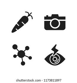 macro icon. 4 macro vector icons set. photo camera, red eye and molecule icons for web and design about macro theme