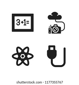 macro icon. 4 macro vector icons set. photo camera, atom and blackboard icons for web and design about macro theme