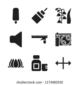 macro icon. 9 macro vector icons set. rule, photo camera and syrup icons for web and design about macro theme