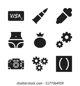 macro icon. 9 macro vector icons set. bellybutton, bullet and gears triangle icons for web and design about macro theme