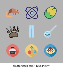 macro icon set. vector set about skimmer, ink, nuts and atomic icons set.