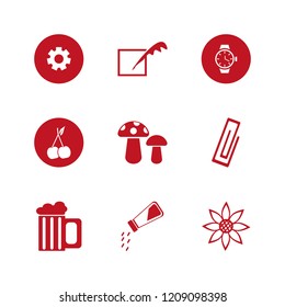 macro icon. macro vector icons set paper clip, watch, beer glass and mushrooms