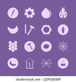 macro icon. macro vector icons set hammer nails, honeycombs, atom and nut
