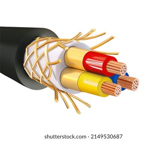 Macro image of an electric cable on a white background. Vector illustration
