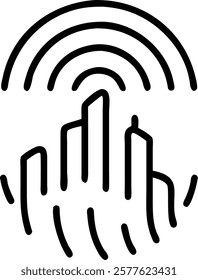 Macro image of a fingerprint with cityscape embedded in ridges concept as A detailed close up of a fingerprint where the ridges form an embedded cityscape. This represents the uniq