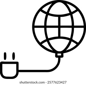 Macro image of a network cable plugged into a globe concept as A detailed shot of a network cable connector plugged into a small globe model symbolizing global AI powered business