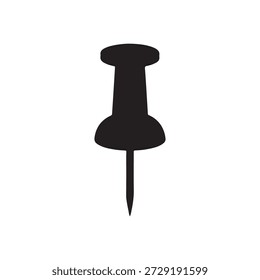 Imagen macro de un solo icono de silueta de pin de empuje negro Ilustración vectorial sobre fondo blanco