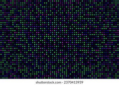 Macro pattern of LED screen with round multicolored pixels. Black video wall digital background. Electronic diode TV panel. Vector illustration.