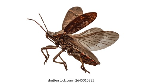 Foto macro: Flying Squash Bug - Exoesqueleto marrom e espalhar asas