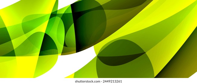 A macro photograph of a green and yellow ribbon with a symmetrical pattern resembling grass blades, on a white background. The circle composition creates a visually appealing closeup shot