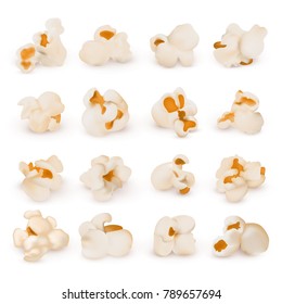 Macro realistic popcorn isolated vector set. Popcorn snack food, realistic nutrition illustration